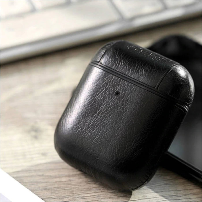 Funda de cuero de lujo para AirPods 1/2 - Funda de piel para AirPod con piel - Negro