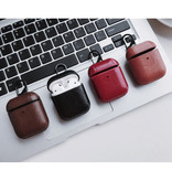 Stuff Certified® Leder Luxusetui für AirPods 1/2 - Lederhaut AirPod Case Cover - Schwarz