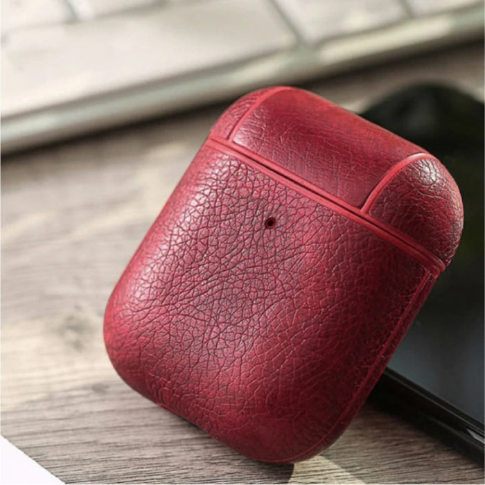 Leather Luxury Case for AirPods 1/2 - Leather Skin AirPod Case Cover - Red