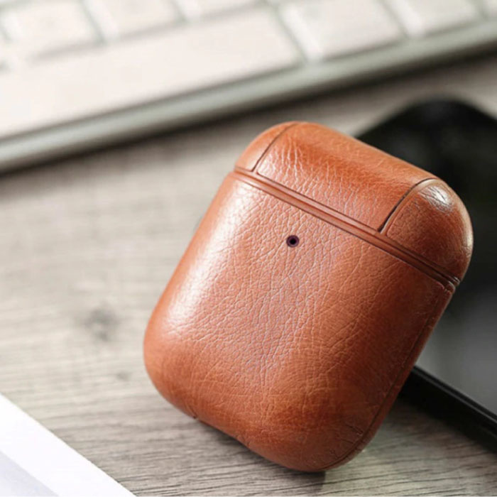 Étui de luxe en cuir pour AirPods 1/2 - Housse de protection en cuir pour AirPod - Marron clair