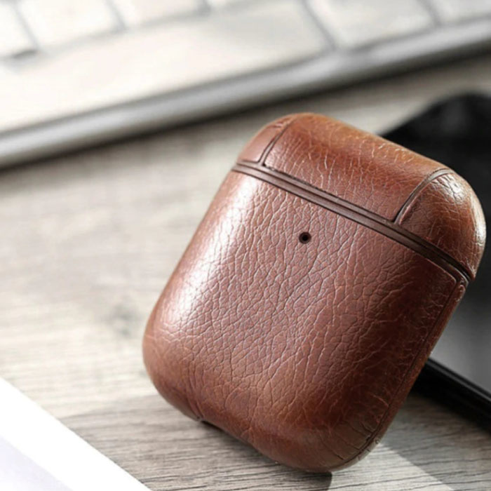 Funda de cuero de lujo para AirPods 1/2 - Funda de piel para AirPod con piel - Marrón