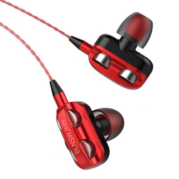 Dual Driver Oordopjes AUX 3.5mm - Oortjes Wired Earphones Oortelefoon Rood