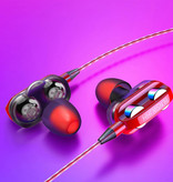 Bluelans Kopfhörer mit zwei Treibern AUX 3,5 mm - Kopfhörer mit Kabel Kopfhörer Kopfhörer Rot