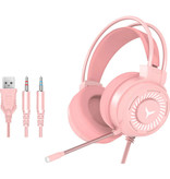 H & A Auriculares para juegos con cable para PC / Xbox / PS4 / PS5 - Auriculares con micrófono Rosa