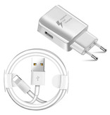 Nohon Fast Charge Plug Charger + Charging Cable Lightning For iPhone / iPad / iPod - 3A Quick Charge 3.0 Charger Adapter and Data Cable White