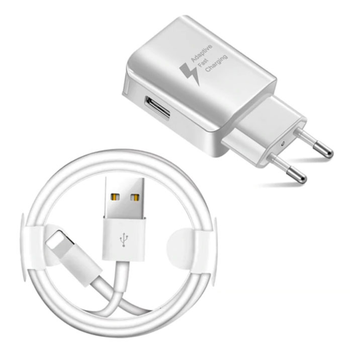 Cargador de enchufe de carga rápida + cable de carga Lightning para iPhone / iPad / iPod - Adaptador de cargador de carga rápida 3.0 3A y cable de datos blanco