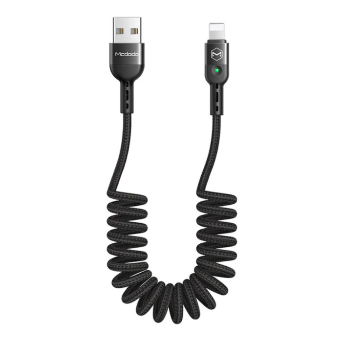 Zwinięty kabel do ładowania USB Lightning do iPhone'a - spiralny nylonowy kabel do transmisji danych Kabel do ładowania 1,8 m Czarny