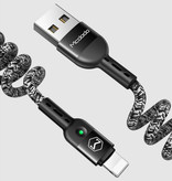 Mcdodo Cable de carga USB Curled Lightning para iPhone - Cable de datos de nailon en espiral Cable de cargador de 1,8 metros Negro