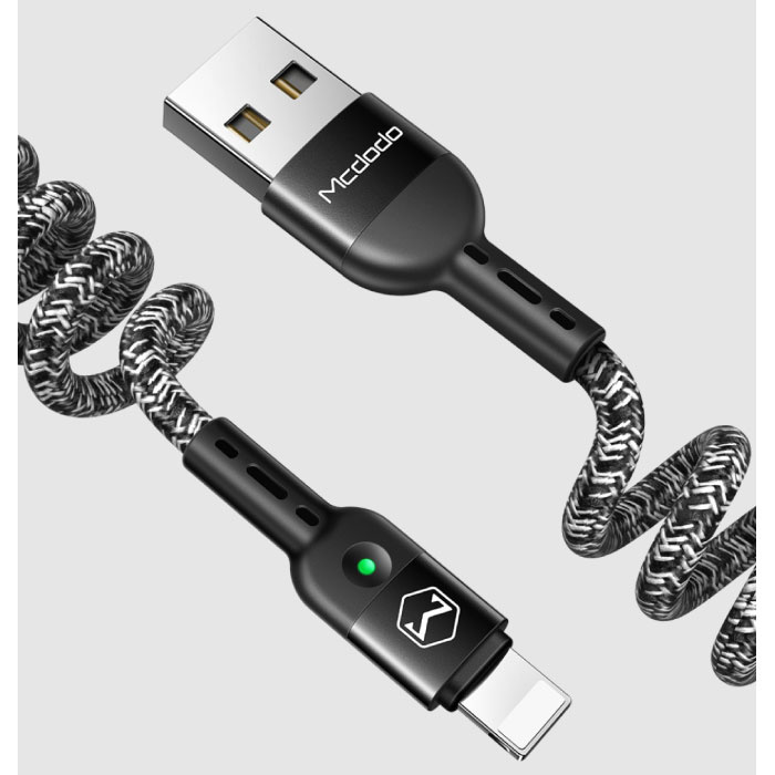 Mcdodo Câble de charge USB Curled Lightning pour iPhone - Câble de données en nylon spiralé Câble de chargeur de 1,8 mètre gris