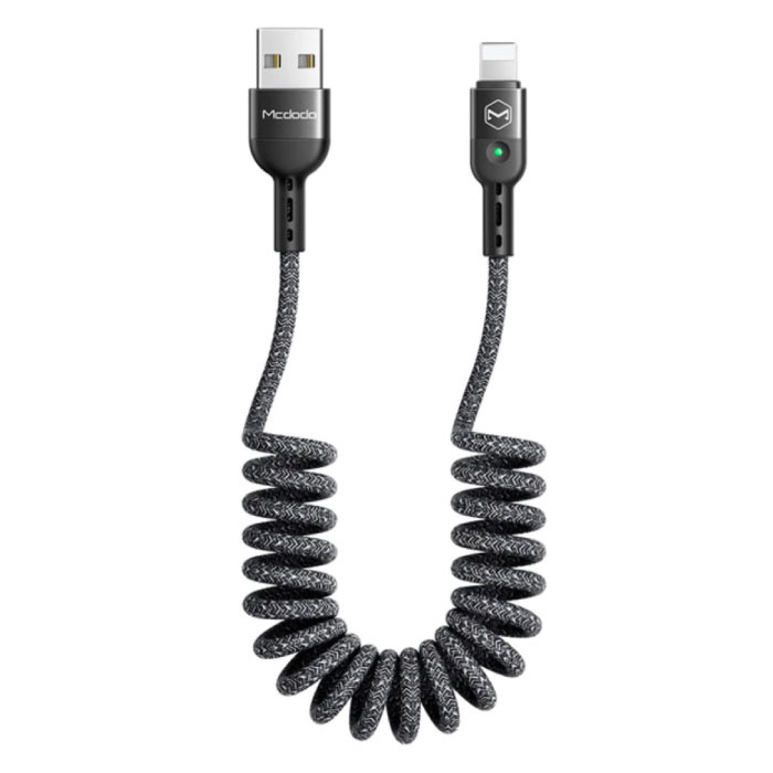 Curled Lightning USB Charging Cable for iPhone - Spiral Nylon Data Cable 1.8 Meter Charger Cable Gray