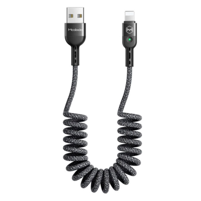 Zwinięty kabel do ładowania USB Lightning do iPhone'a - spiralny nylonowy kabel do transmisji danych Kabel do ładowania 1,8 m Szary