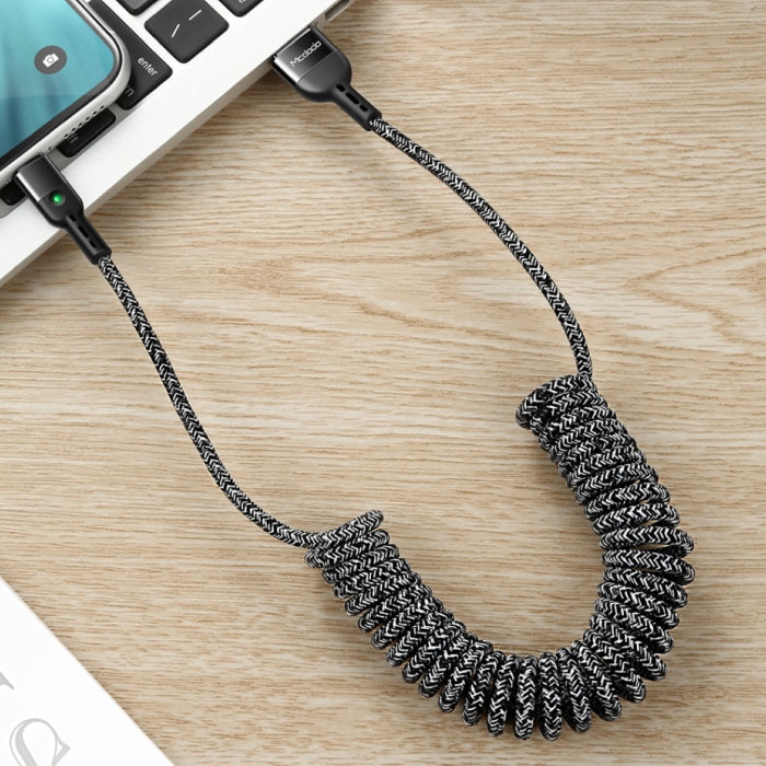 Mcdodo Câble de charge USB Curled Lightning pour iPhone - Câble de données en nylon spiralé Câble de chargeur de 1,8 mètre gris