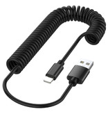 JUSFYU Cavo di ricarica USB fulmine arricciato per iPhone - Cavo dati a spirale Cavo di ricarica da 1,1 metri Nero