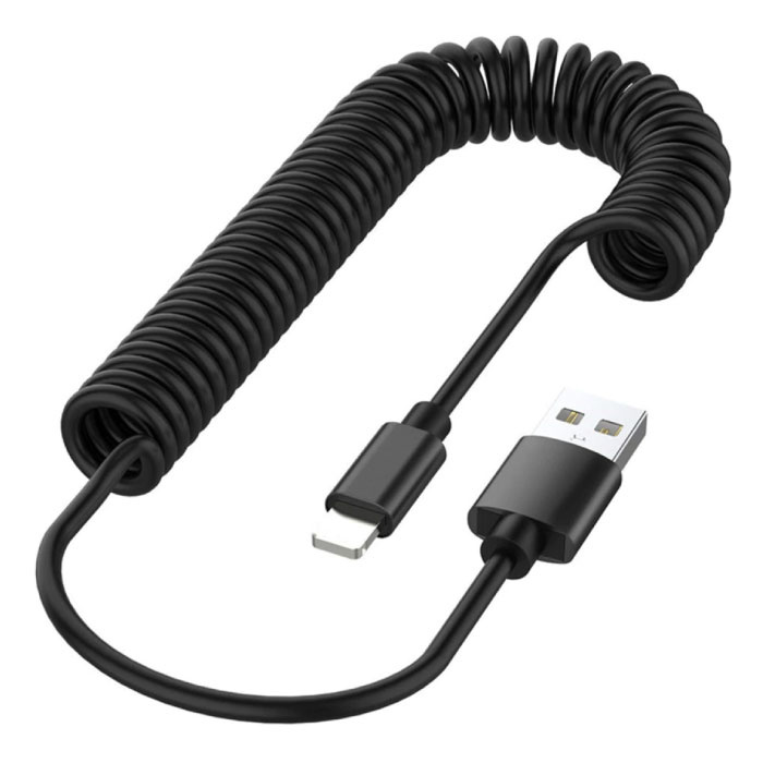 Cavo di ricarica USB fulmine arricciato per iPhone - Cavo dati a spirale da 2,4 A a ricarica rapida Cavo di ricarica da 1,1 metri nero