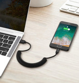 JUSFYU Gekrulde Lightning USB Oplaadkabel voor iPhone - Spiraal Datakabel 1.1 Meter Oplader Kabel Zwart