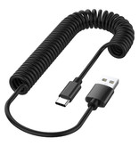 JUSFYU Câble de charge USB-C courbé - Câble de données en spirale de 2,4 A à charge rapide Câble de chargeur de 1,1 mètre noir