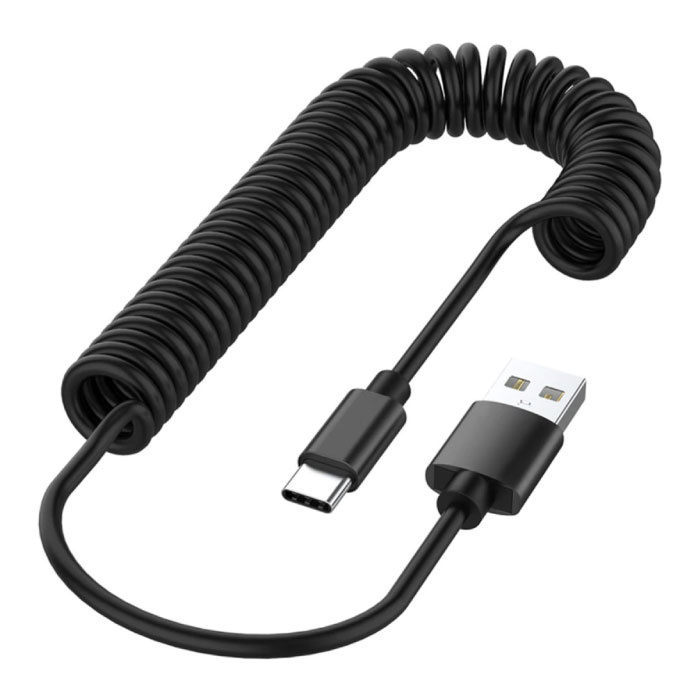 Cavo di ricarica USB-C arricciato - Ricarica rapida Cavo dati a spirale da 2,4 A Cavo di ricarica da 1,1 metri Nero