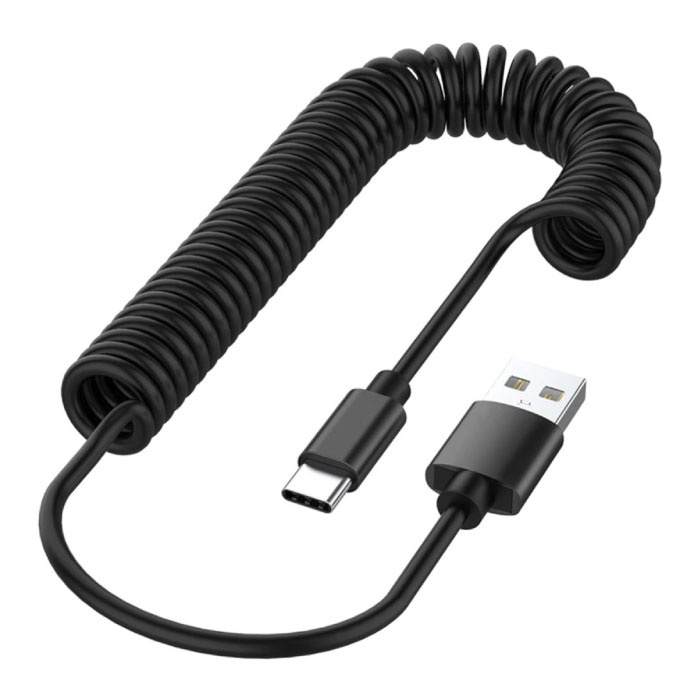 Zwinięty kabel do ładowania USB-C - szybkie ładowanie Spiralny kabel danych 2,4 A Kabel do ładowania 1,1 m Czarny