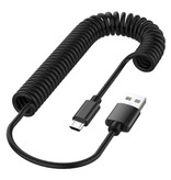 JUSFYU Curled Micro-USB Charging Cable - Fast Charge 2.4A Spiral Data Cable 1.1 Meter Charger Cable Black