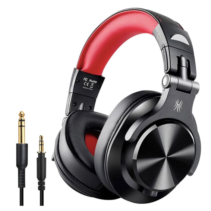 Casque Bluetooth Fusion A70 Studio avec connexion AUX 6,35 mm et 3,5 mm - Casque avec microphone Casque DJ Rouge