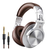 OneOdio Fusion A70 Studio Bluetooth Headphones with 6.35mm and 3.5mm AUX Connection - Headset with Microphone DJ Headphones Silver