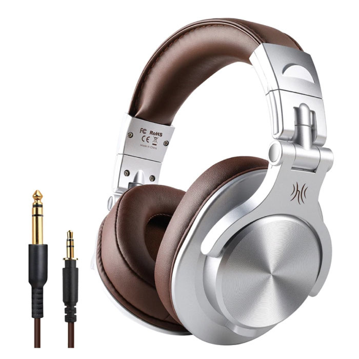 Fusion A70 Studio Bluetooth Headphones with 6.35mm and 3.5mm AUX Connection - Headset with Microphone DJ Headphones Silver