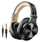 OneOdio Fusion A70 Studio Auriculares Bluetooth con conexión AUX de 6,35 mm y 3,5 mm - Auriculares con micrófono Auriculares para DJ Dorado