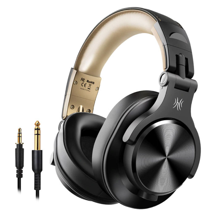 Fusion A70 Studio Bluetooth Headphones with 6.35mm and 3.5mm AUX Connection - Headset with Microphone DJ Headphones Gold