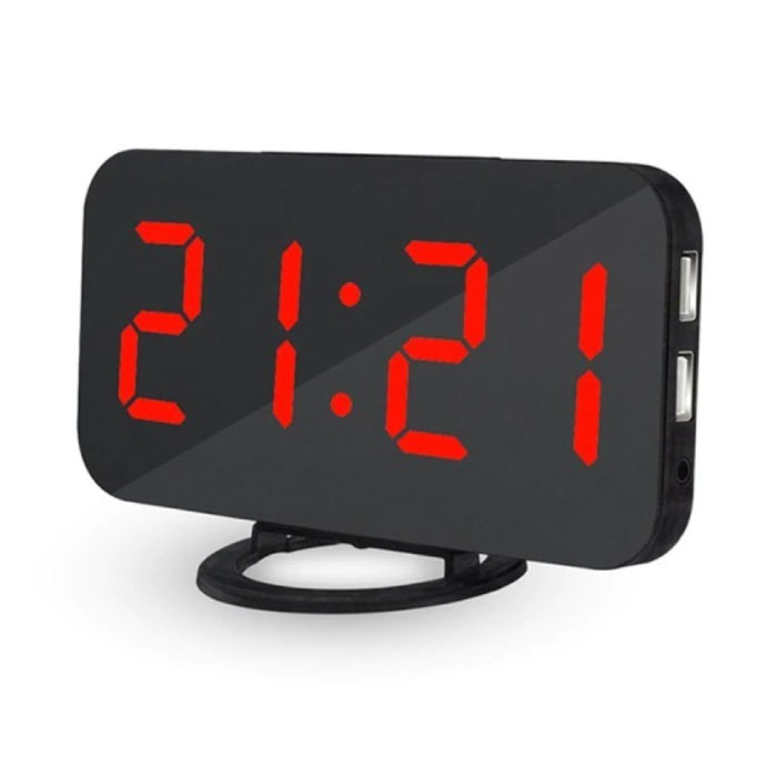 Wielofunkcyjny Cyfrowy Zegar LED - Budzik Lustro Alarm Drzemka Regulacja jasności Czerwony