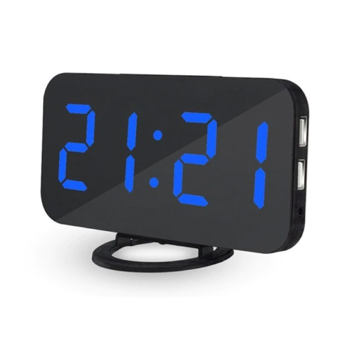 Wielofunkcyjny Cyfrowy Zegar LED - Budzik Lustro Alarm Drzemka Regulacja jasności Niebieski