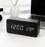 July's Song Wooden Digital LED Clock - Alarm Clock Alarm Snooze Temperature Brightness Adjustment Black