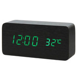July's Song Wooden Digital LED Clock - Alarm Clock Alarm Snooze Temperature Brightness Adjustment Black