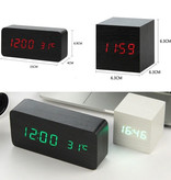 July's Song Wooden Digital LED Clock - Alarm Clock Alarm Snooze Temperature Brightness Adjustment Black