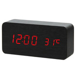 July's Song Horloge LED numérique en bois - Réveil Alarme Snooze Réglage de la luminosité de la température Noir