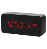 July's Song Wooden Digital LED Clock - Alarm Clock Alarm Snooze Temperature Brightness Adjustment Black