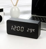 July's Song Houten Digitale LED Klok - Wekker Alarm  Snooze Temperatuur Helderheid Aanpassing Zwart