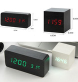 July's Song Reloj LED digital de madera - Reloj despertador Ajuste de brillo de temperatura de repetición de alarma Negro