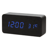 July's Song Reloj LED digital de madera - Reloj despertador Ajuste de brillo de temperatura de repetición de alarma Negro