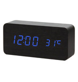 July's Song Wooden Digital LED Clock - Alarm Clock Alarm Snooze Temperature Brightness Adjustment Black