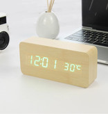 July's Song Horloge LED numérique en bois - Réveil Alarme Snooze Réglage de la luminosité de la température Blanc