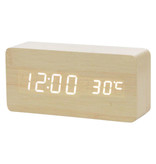 July's Song Horloge LED numérique en bois - Réveil Alarme Snooze Réglage de la luminosité de la température Blanc