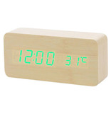 July's Song Wooden Digital LED Clock - Alarm Clock Alarm Snooze Temperature Brightness Adjustment Brown