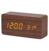 July's Song Horloge LED numérique en bois - Réveil Alarme Snooze Réglage de la luminosité de la température Marron