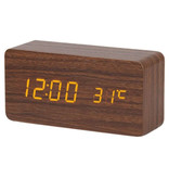 July's Song Wooden Digital LED Clock - Alarm Clock Alarm Snooze Temperature Brightness Adjustment Brown