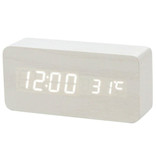 July's Song Drewniany Cyfrowy Zegar LED - Budzik Alarm Drzemka Temperatura Regulacja jasności Biały