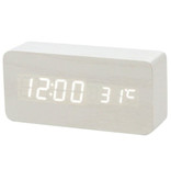 July's Song Reloj LED digital de madera - Reloj despertador Alarma Snooze Temperatura Ajuste de brillo Blanco