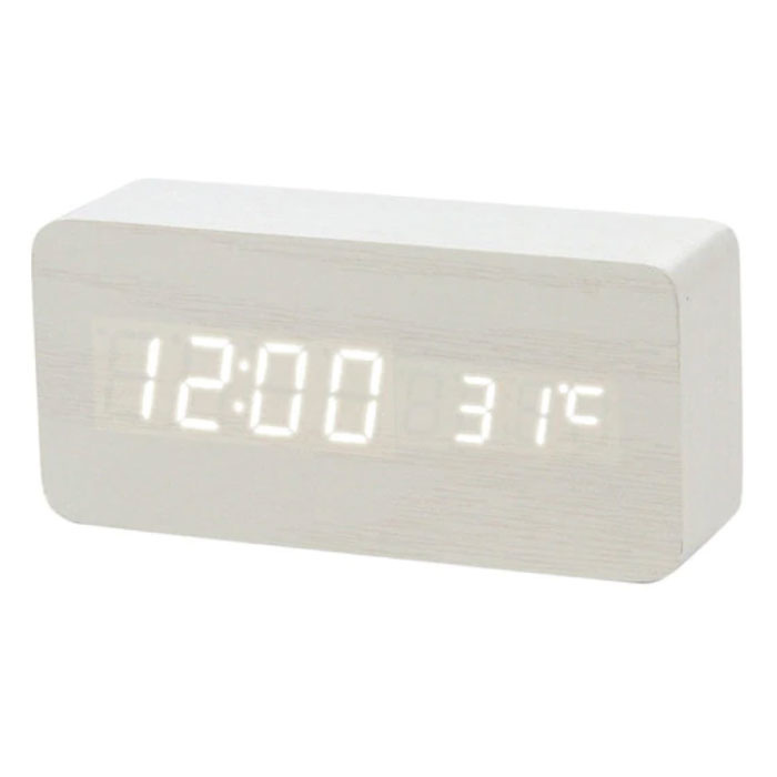 Drewniany zegar cyfrowy LED - budzik Alarm Drzemka Regulacja jasności Regulacja jasności Biały
