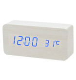 July's Song Houten Digitale LED Klok - Wekker Alarm  Snooze Temperatuur Helderheid Aanpassing Wit