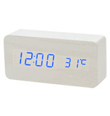 July's Song Wooden Digital LED Clock - Alarm Clock Alarm Snooze Temperature Brightness Adjustment White
