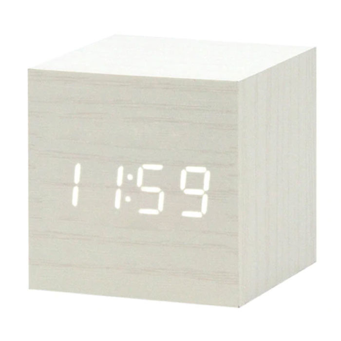 Drewniany Cyfrowy Zegar LED - Budzik Alarm Drzemka Regulacja jasności Biały